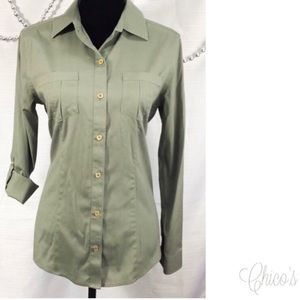 Chico’s No Iron Button Front Long Sleeve Blouse